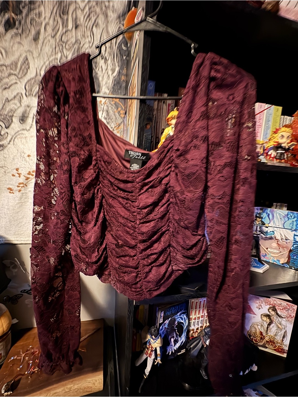 Torrid Burgundy Lace Ruched Long Sleeve Top